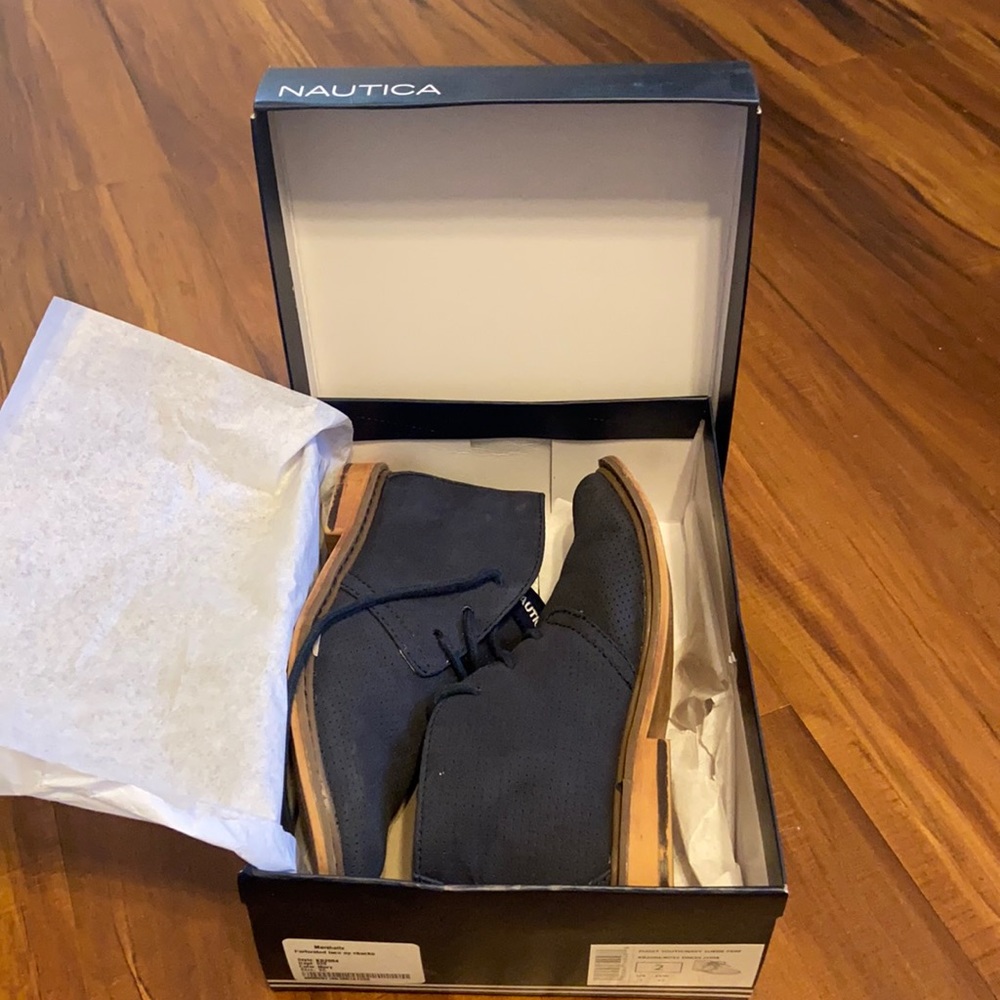 Navy blue suede lace up boot - Picture 3 of 9